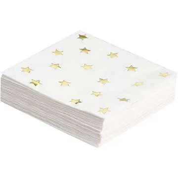 Juvale Cocktail - 50-Pack Gold Foil Star Disposable Paper Napkins, 3-Ply, Birthday, Bridal Shower Party Decoration Supplies, Folded 5 x 5 Inches