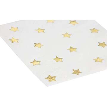 Juvale Cocktail - 50-Pack Gold Foil Star Disposable Paper Napkins, 3-Ply, Birthday, Bridal Shower Party Decoration Supplies, Folded 5 x 5 Inches