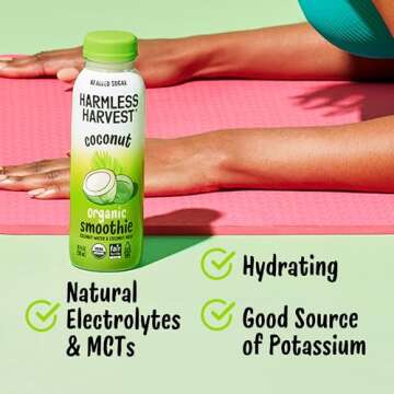 Harmless Harvest Organic Coconut Smoothie Blend of Coconut Water and Coconut Meat, Hydration & MCTs, No Sugar Added, Vegan, Fair for Life Certified, Original Smoothie 10 Fl Oz (Pack of 12)