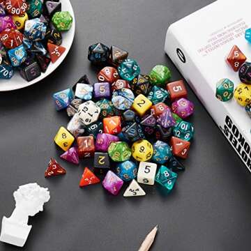 HGFLMR DND Dice Set, 20 x 7 (140 Pieces) Polyhedron Dice 20 Colors Dice for Dungeons and Dragons DND RPG MTG Table Games D4 D8 D10 D12 D20 with 1 Large Flannel Bag