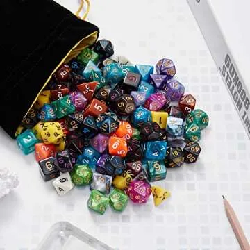 HGFLMR DND Dice Set, 20 x 7 (140 Pieces) Polyhedron Dice 20 Colors Dice for Dungeons and Dragons DND RPG MTG Table Games D4 D8 D10 D12 D20 with 1 Large Flannel Bag