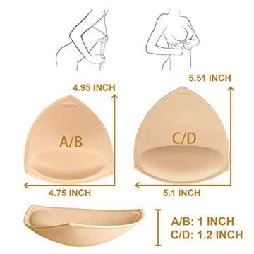 TopBine Removable Bra Pads Inserts Women's Comfy Sports Cups Bra Insert for BIkini Top Swimsuit (A/B 3 color) (A/B beige, C/D)