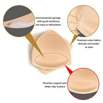TopBine Removable Bra Pads Inserts Women's Comfy Sports Cups Bra Insert for BIkini Top Swimsuit (A/B 3 color) (A/B beige, C/D)