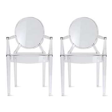 2xhome Set of Two Clear Louis Style Ghost Armchair - Modern Accent Seating