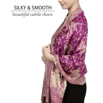 Achillea Soft Silky Reversible Paisley Pashmina Shawl Wrap Scarf w/Fringes (Bright Purple)
