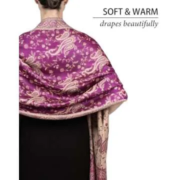 Achillea Soft Silky Reversible Paisley Pashmina Shawl Wrap Scarf w/Fringes (Bright Purple)