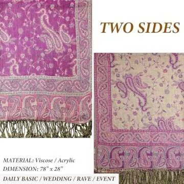 Achillea Soft Silky Reversible Paisley Pashmina Shawl Wrap Scarf w/Fringes (Bright Purple)