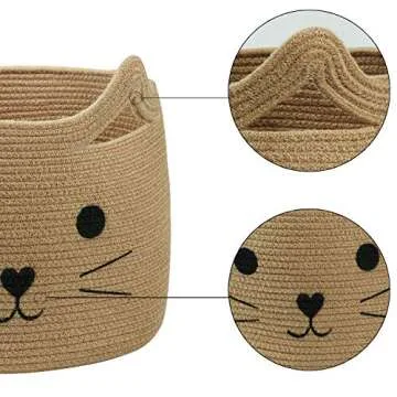 HiChen Large Woven Jute Rope Storage Basket, Baby Laundry Basket Organizer for Toys, Blanket, Clothes, Towels, Gifts | Pet Gift Baskets for Cat, Dog - 15.7" L×11.8" H