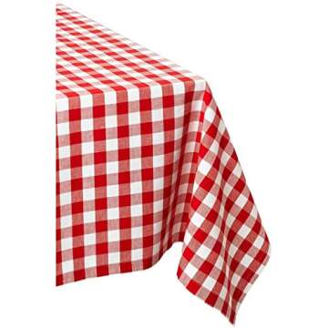 American Summertime Gingham Tablecloth 100% Cotton | Premium Quality | Red/White Checkered Square Tablecloth 52" x 52" | Stitched 1" Hem | Extra Heavyweight | Machine Washable for Mom