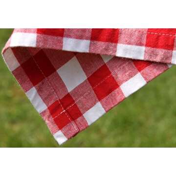 American Summertime Gingham Tablecloth 100% Cotton | Premium Quality | Red/White Checkered Square Tablecloth 52" x 52" | Stitched 1" Hem | Extra Heavyweight | Machine Washable for Mom