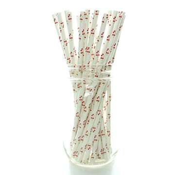 Cherry Straws, Summer Party Supplies (25 Pack) - Cherries Straws, Paper Drinking Straws, Summer BBQ ...