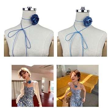 LANGYI Blue Rose Choker Necklace for Fashionable Women