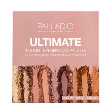 Palladio Ultimate 9-Count Eyeshadow Palette, Talc-Free Formula, High Pigmented Shades in A Mix of Matte & Shimmer Finishes, Blendable Long Lasting Colorful Professional-Grade Makeup (Rosey Nudes)
