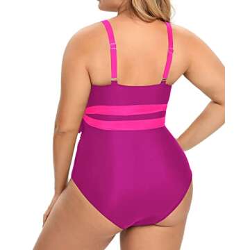 Daci Plus Size One Piece Swimsuit for Women Cutout Sexy Tummy Control Bathing Suit Swimwear Pink 20W