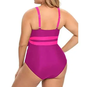 Daci Plus Size One Piece Swimsuit for Women Cutout Sexy Tummy Control Bathing Suit Swimwear Pink 20W