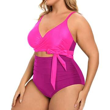 Daci Plus Size One Piece Swimsuit for Women Cutout Sexy Tummy Control Bathing Suit Swimwear Pink 20W