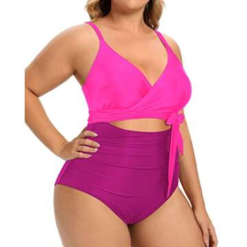 Daci Plus Size One Piece Swimsuit for Women Cutout Sexy Tummy Control Bathing Suit Swimwear Pink 20W