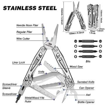 MOSSY OAK Multitool, 21-in-1 Stainless Steel Pocket Knife with Screwdriver Sleeve, Self-locking Plie...