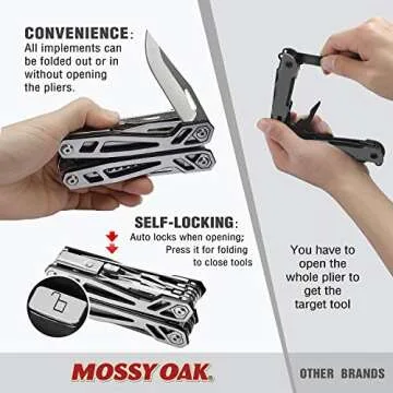 MOSSY OAK Multitool, 21-in-1 Stainless Steel Pocket Knife with Screwdriver Sleeve, Self-locking Pliers with Sheath-Perfect for Outdoor, Survival, Camping, Hiking, Simple Repair