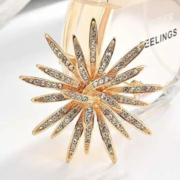 GYAYU Sun Flower Brooch – Elegant Gold Tone Rhinestone Jewelry for Women