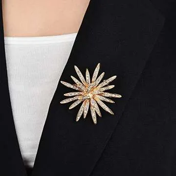 Elegant GYAYU Sun Flower Rhinestone Brooch for Women