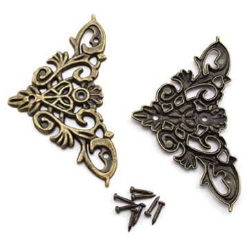 Furniture Decorative Edge Cover, OZXNO 8-Pack Vintage Bronze Carved Zinc Alloy Corner Protector for ...