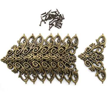 Furniture Decorative Edge Cover, OZXNO 8-Pack Vintage Bronze Carved Zinc Alloy Corner Protector for Cabinet Jewelry Box Album Drawer