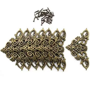 Furniture Decorative Edge Cover, OZXNO 8-Pack Vintage Bronze Carved Zinc Alloy Corner Protector for Cabinet Jewelry Box Album Drawer