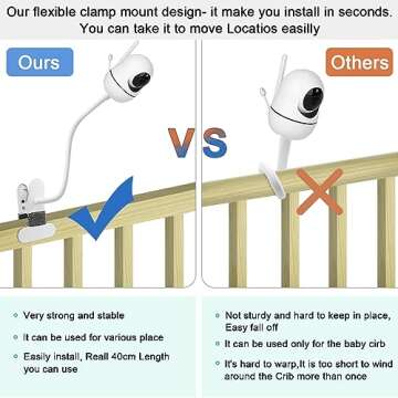 15.7 inches Baby Monitor Mount Compatible with HelloBaby HB6550/HB65/HB6550 pro/HB66/HB248,ANMEATE SM935E Baby Monitor Camera,Flexible Clip Clamp Mount Long Gooseneck Arm