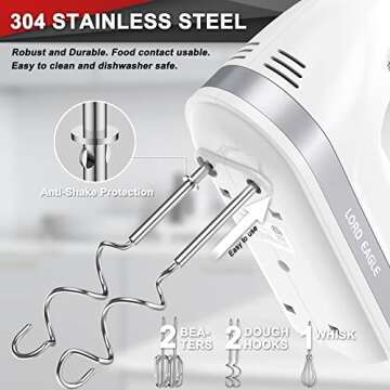 Lord Eagle Hand Mixer Electric 400W, 5 Speed handheld Mixer, 5 Stainless Steel Accessories for Bakin...