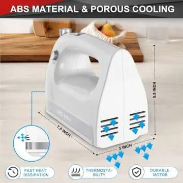 Lord Eagle Hand Mixer Electric 400W, 5 Speed handheld Mixer, 5 Stainless Steel Accessories for Baking Cake Egg Cream Food Beater, Turbo Boost/Self-Control Speed + Eject Button (White)