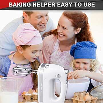 Lord Eagle Hand Mixer Electric 400W, 5 Speed handheld Mixer, 5 Stainless Steel Accessories for Baking Cake Egg Cream Food Beater, Turbo Boost/Self-Control Speed + Eject Button (White)