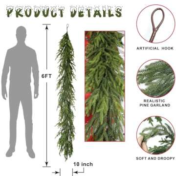 6 Ft Realistic Christmas Garland,Natural Droopy,Soft Bendable Garlands for Decoration Christmas, Lifelike Cedar Garland,Outdoor Christmas Decorations,Home Decor Thanksgiving Decorations Indoor
