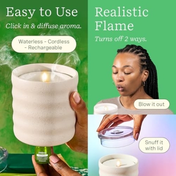 Lifelines Flameless Candle Aromatherapy Essential Oil Diffuser with ClickWick Essential Oil Blend - Cordless & Waterless Diffuser for Home - Scented Electric Candles Blow Out Flame - Cream Bubble