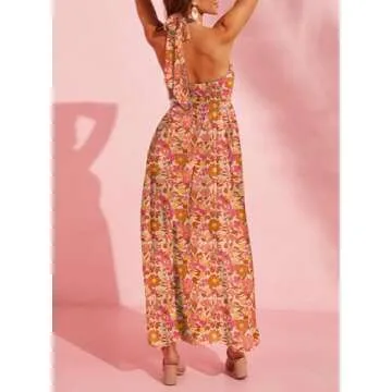 Dokotoo Beach Dress for Women 2024 Vacation Casual Halter Neck Summer Dress Sleeveless Spaghetti Str...