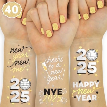 xo, Fetti New Year's Eve Party Supplies Tattoos - 40 Gold and Silver Foil Styles | NYE Party Favors,...