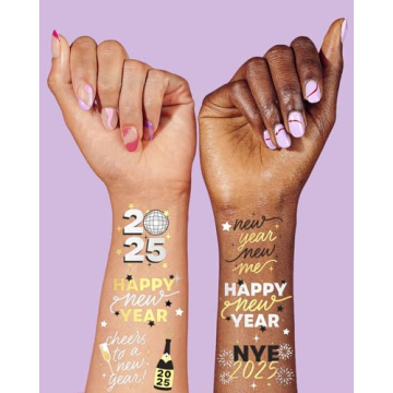 xo, Fetti New Year's Eve Party Supplies Tattoos - 40 Gold and Silver Foil Styles | NYE Party Favors, Disco Celebration Decorations, NYE 2025 Decor