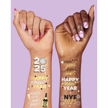 xo, Fetti New Year's Eve Party Supplies Tattoos - 40 Gold and Silver Foil Styles | NYE Party Favors, Disco Celebration Decorations, NYE 2025 Decor