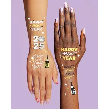 xo, Fetti New Year's Eve Party Supplies Tattoos - 40 Gold and Silver Foil Styles | NYE Party Favors, Disco Celebration Decorations, NYE 2025 Decor
