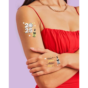 xo, Fetti New Year's Eve Party Supplies Tattoos - 40 Gold and Silver Foil Styles | NYE Party Favors, Disco Celebration Decorations, NYE 2025 Decor