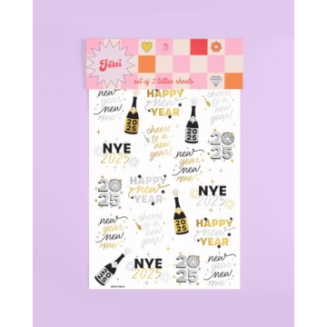 xo, Fetti New Year's Eve Party Supplies Tattoos - 40 Gold and Silver Foil Styles | NYE Party Favors, Disco Celebration Decorations, NYE 2025 Decor
