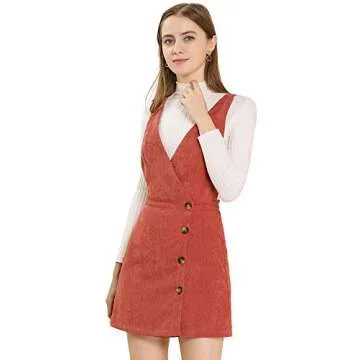 Allegra K Women's Corduroy Mini V Neck Vintage A-Line Bib Christmas Overall Pinafore Dress X-Small Orange
