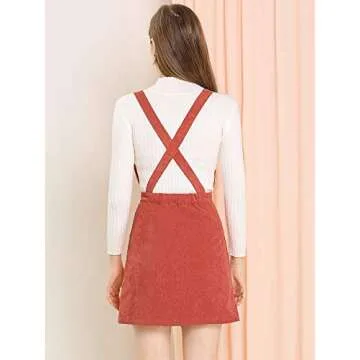 Allegra K Women's Corduroy Mini V Neck Vintage A-Line Bib Christmas Overall Pinafore Dress X-Small Orange