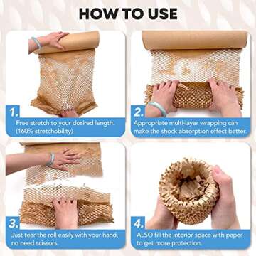 AlexHome Honeycomb Packing Paper,15" W x 400' L,Eco Friendly Biodegradable Bubble Cushioning Wrap,Honeycomb Wrapping Paper,Recyclable Cushioning Packing Material,Packing Paper Roll, Packing Supplies