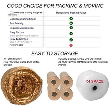AlexHome Honeycomb Packing Paper,15" W x 400' L,Eco Friendly Biodegradable Bubble Cushioning Wrap,Honeycomb Wrapping Paper,Recyclable Cushioning Packing Material,Packing Paper Roll, Packing Supplies