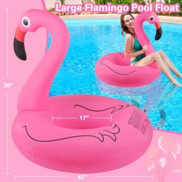 Sinbyuer Flamingo Inflatable Pool Floats, Pool Tubes Swim Ring Pink Pool Float, 42'' Large Pool Float, Pool Inner Tube Beach Floats for Adults, Blow Up Floaties Water Floaties Pool Raft Lounger Lake