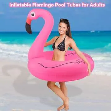 Sinbyuer Flamingo Inflatable Pool Floats, Pool Tubes Swim Ring Pink Pool Float, 42'' Large Pool Float, Pool Inner Tube Beach Floats for Adults, Blow Up Floaties Water Floaties Pool Raft Lounger Lake