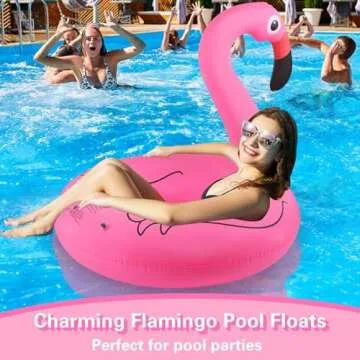 Sinbyuer Flamingo Inflatable Pool Floats, Pool Tubes Swim Ring Pink Pool Float, 42'' Large Pool Float, Pool Inner Tube Beach Floats for Adults, Blow Up Floaties Water Floaties Pool Raft Lounger Lake