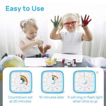 Ainowes 60 Minute Visual Timer with Protective Case, Rainbow Disk Timer for Kids and Adults, Silent Countdown Time Management Tool for Study Work Excercise or Beauty(Blue Rainbow)