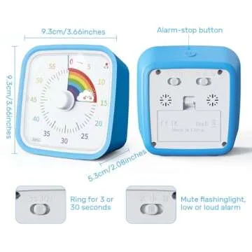 Ainowes 60 Minute Visual Timer with Protective Case, Rainbow Disk Timer for Kids and Adults, Silent Countdown Time Management Tool for Study Work Excercise or Beauty(Blue Rainbow)